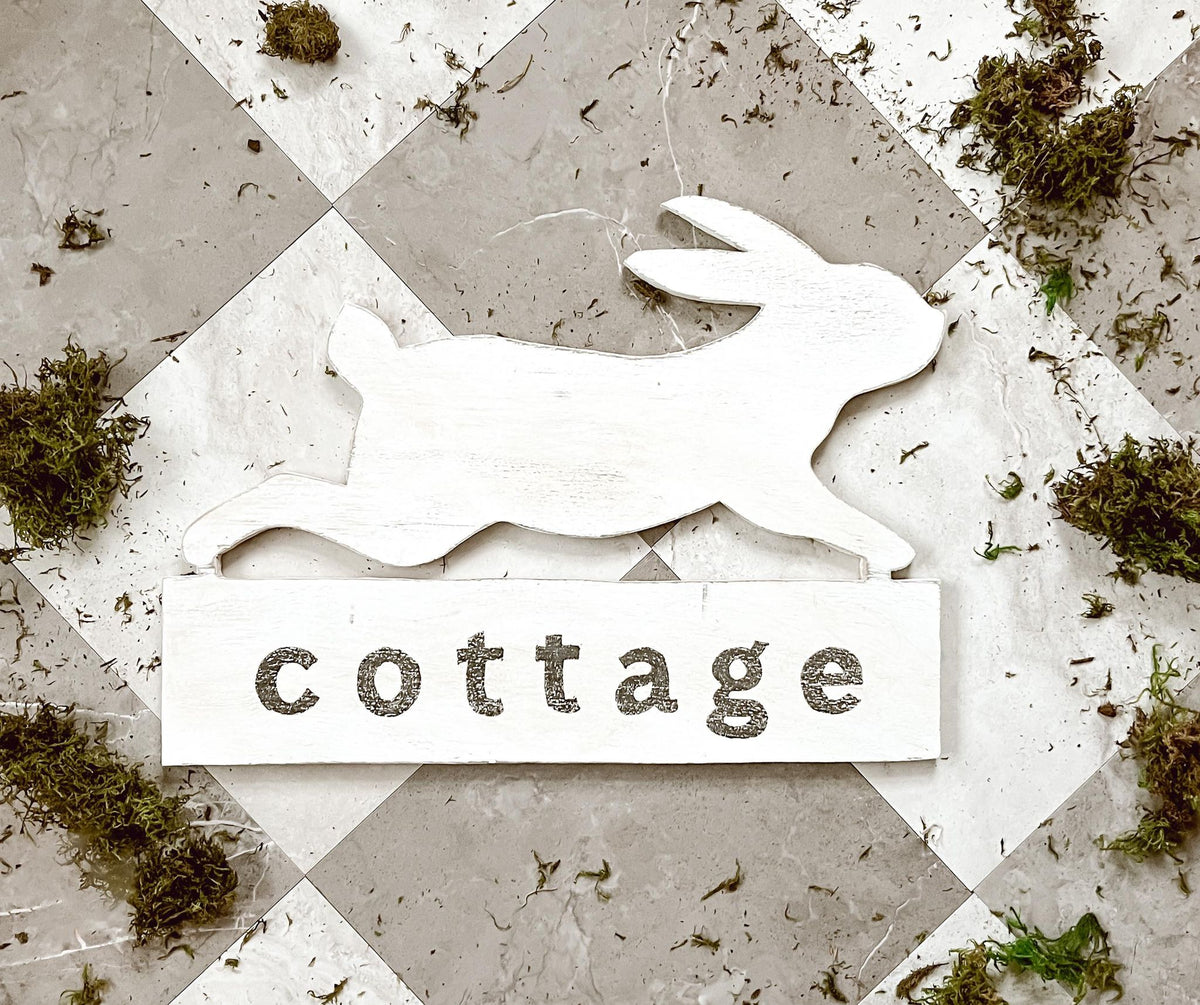 Vintage inspired wood Cottage Rabbit Sign