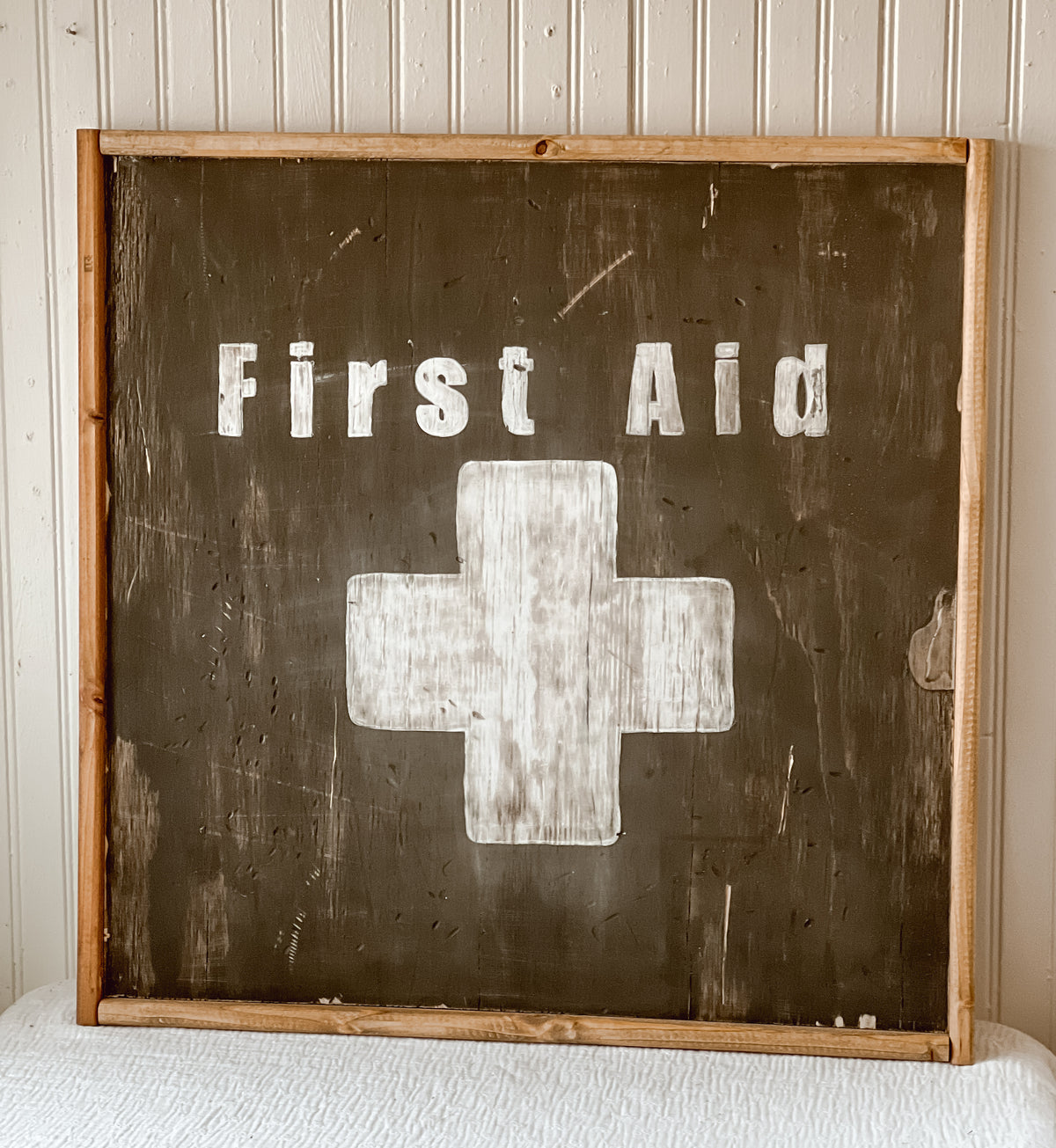 Vintage inspired wood first aid sign