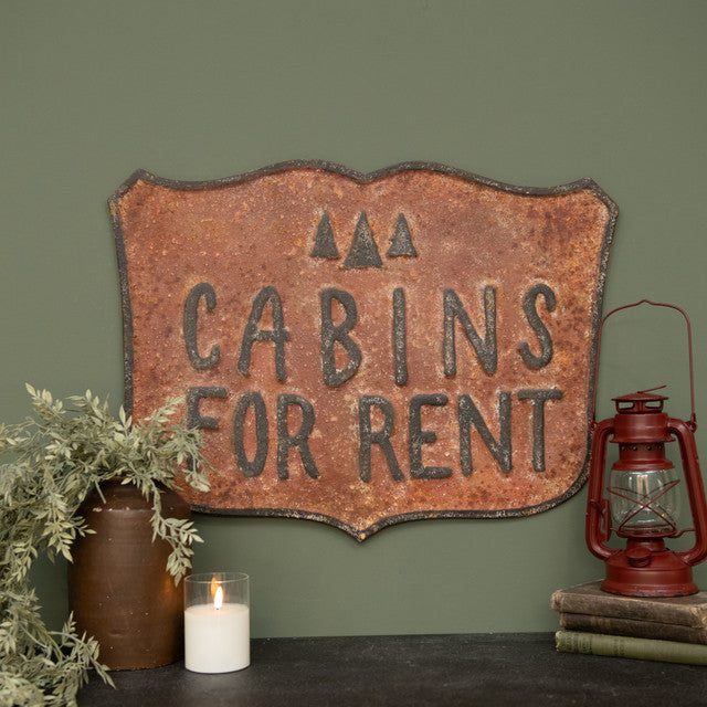 CABIN FOR RENT METAL SIGN